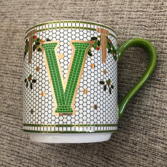Anthropologie Other - Anthropologie Festive Bistro Tile Monogram coffee mug V initial New